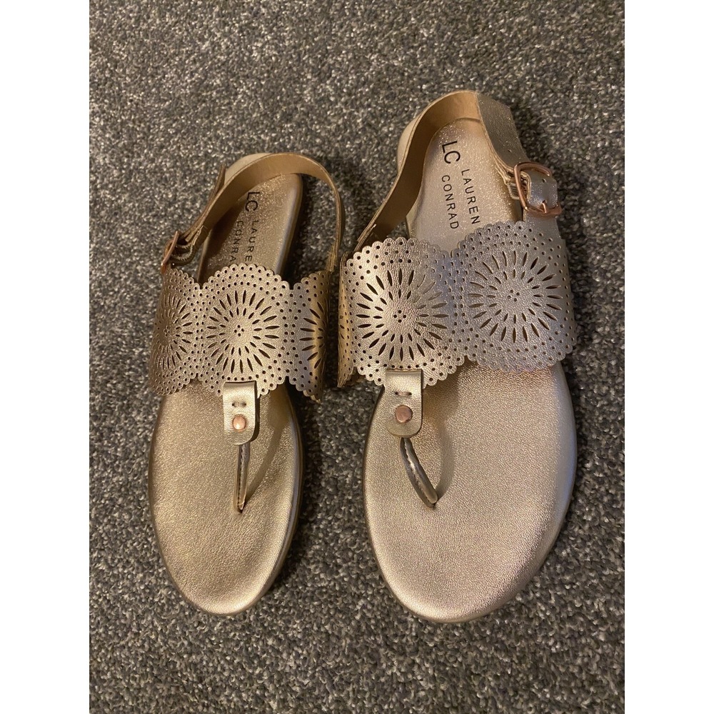 NEW LC Lauren Conrad Rose Gold Metallic Flat Thong Sandals Boho Women's Sz 7/7.5